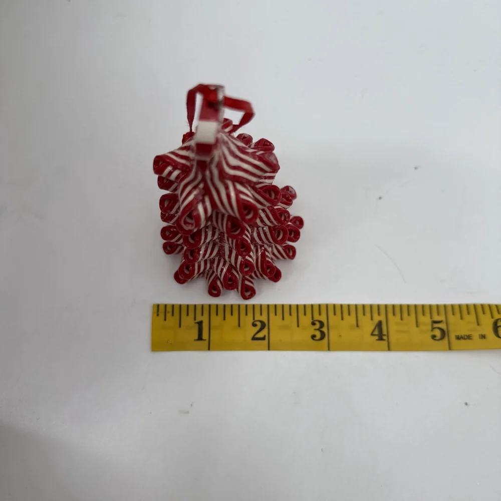 Peppermint Ribbon Swirl Candy Cane Christmas Tree Ornament Sparkly Glitter 4.5